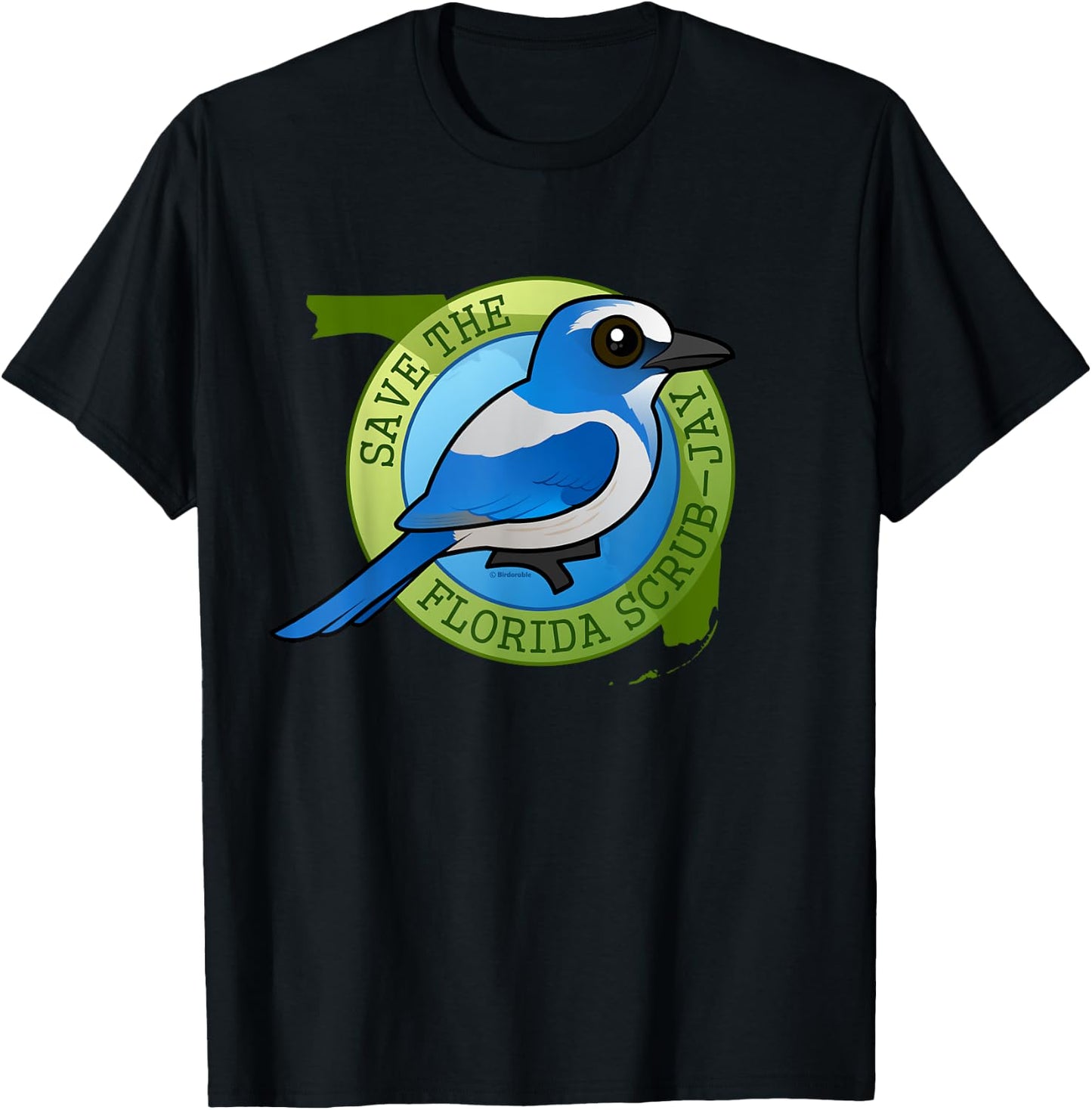 Endangered Florida Scrub-Jay Cartoon Bird Conservation T-Shirt - T-Shirt | Black
