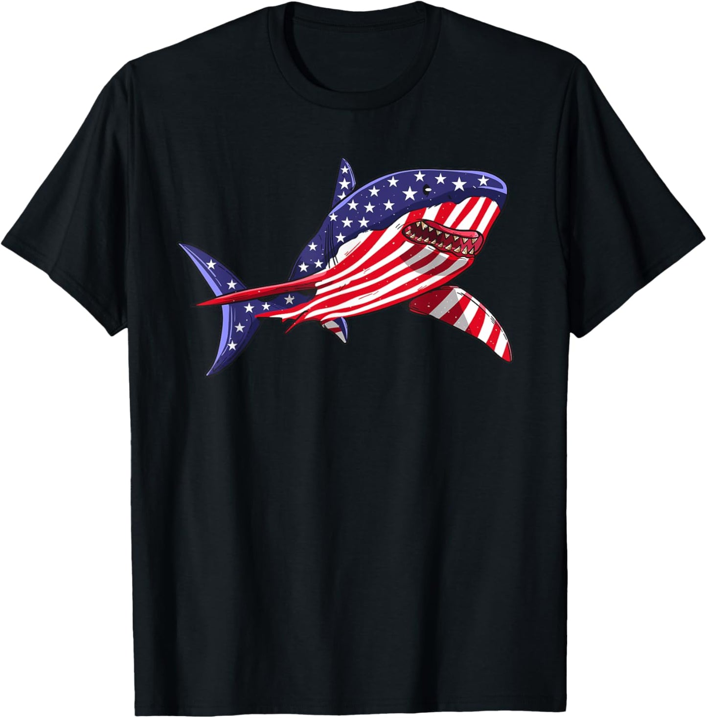 Shark American Flag | Jawsome 4th Of July Kids Boys T-Shirt - T-Shirt | Black