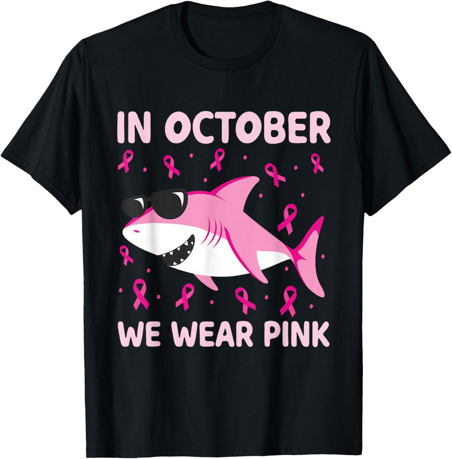 Breast Cancer Shirts Kids Shark In October We Wear Pink Boys T-Shirt - T-Shirt | Black