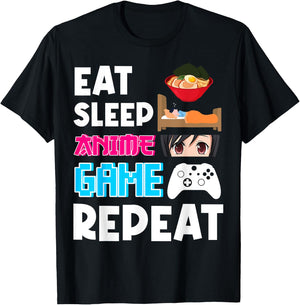 Eat Sleep Anime Game Repeat Shirt, Anime Manga Shirts Gifts T-Shirt - T-Shirt | Black