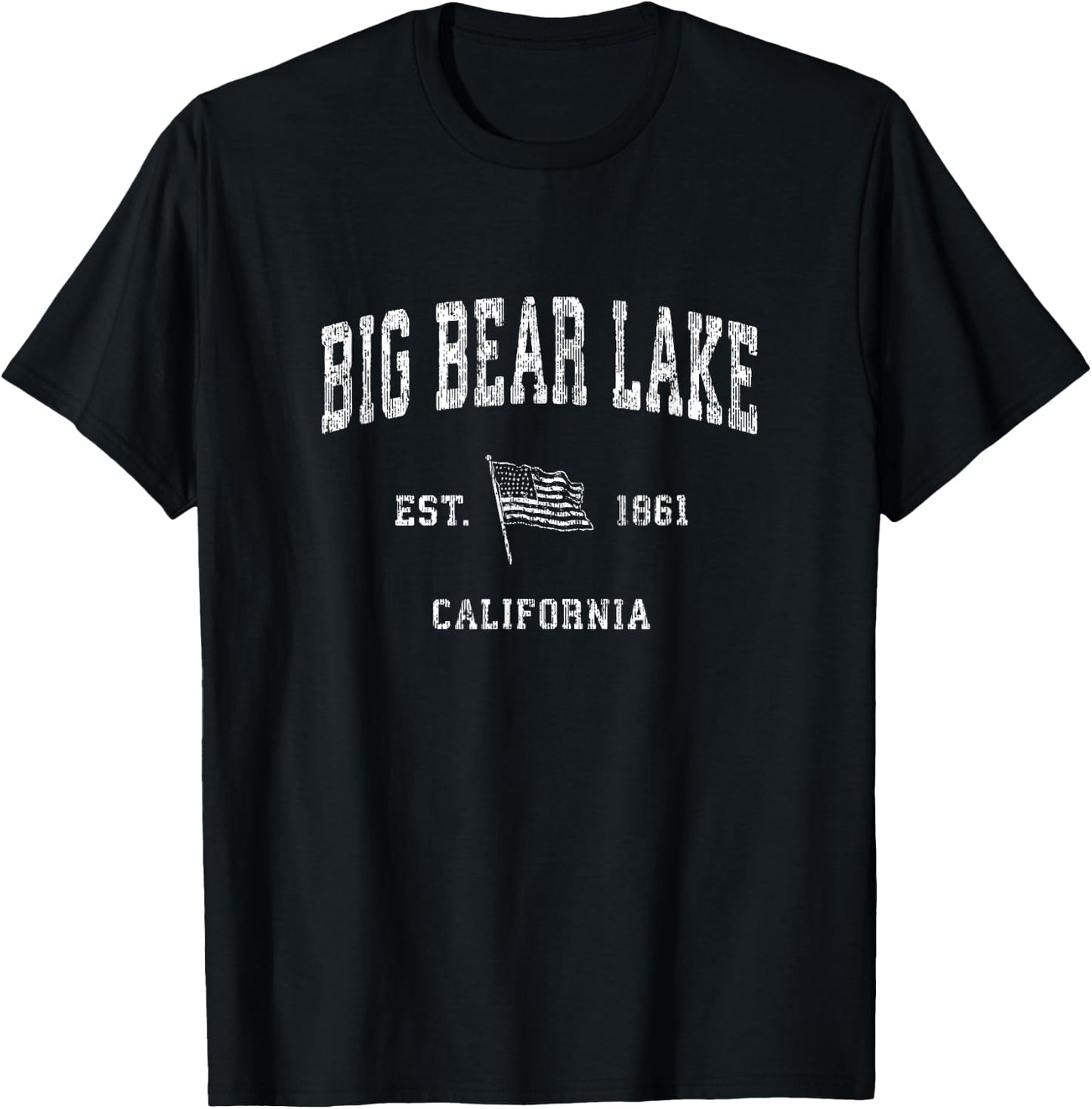 Big Bear Lake California CA Vintage US Flag T-Shirt - T-Shirt | Black