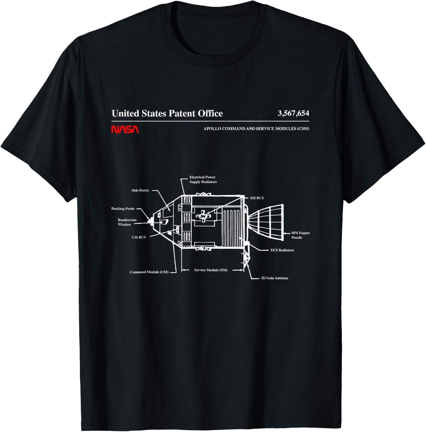 NASA Apollo Command Service Modules Blueprint T-Shirt - T-Shirt | Black