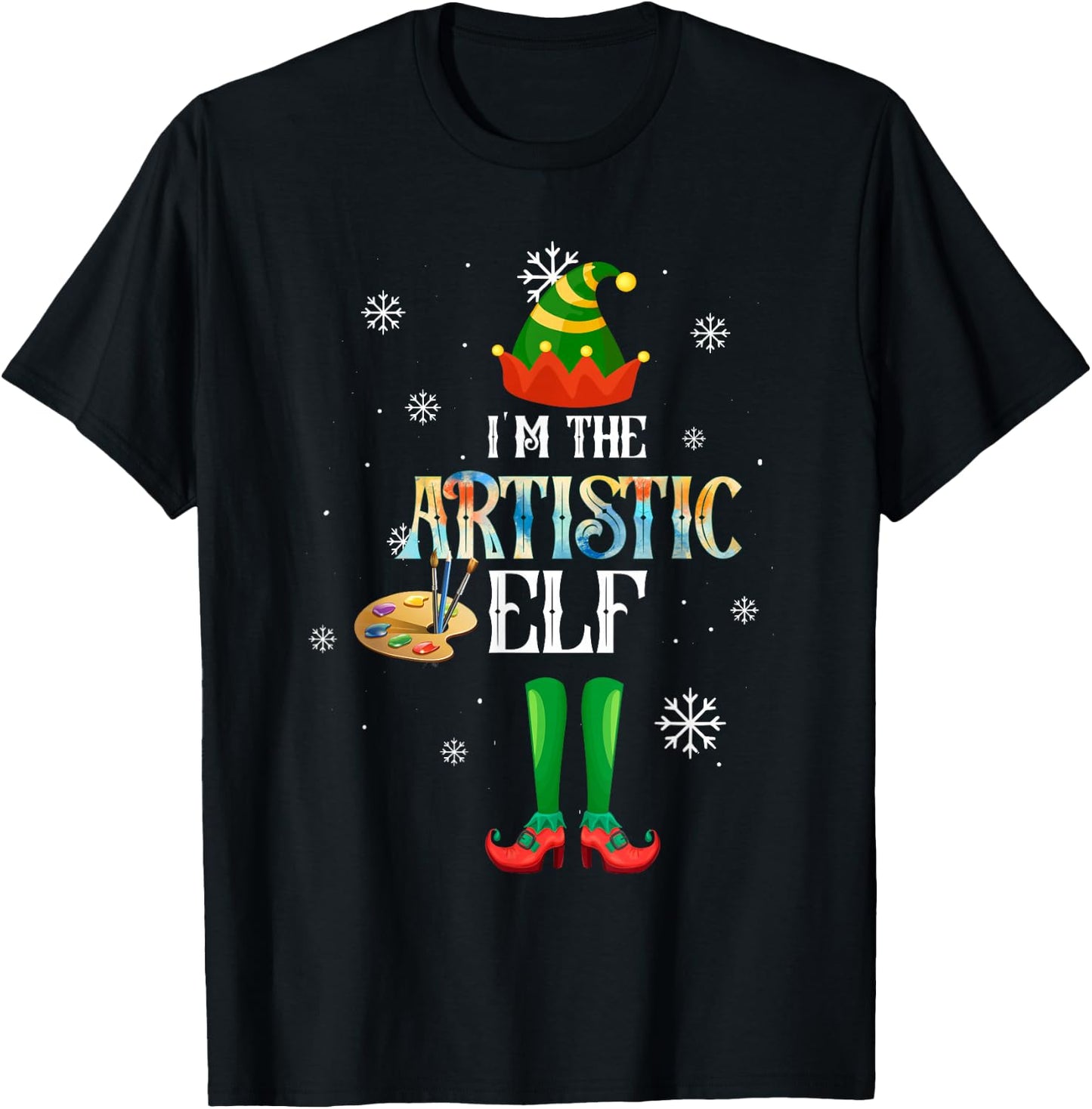 The Artistic Elf Squad Elf Family Christmas Pajamas Art T-Shirt - T-Shirt | Black