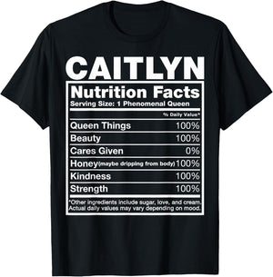 Caitlyn Nutrition Facts Caitlyn Name Birthday Shirt T-Shirt - T-Shirt | Black