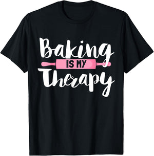 Funny Baker Saying Therapy Baking T-Shirt - T-Shirt | Black