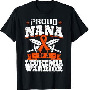Proud Nana Of A Leukemia Warrior Grandma Awareness Ribbon T-Shirt - T-Shirt | Black
