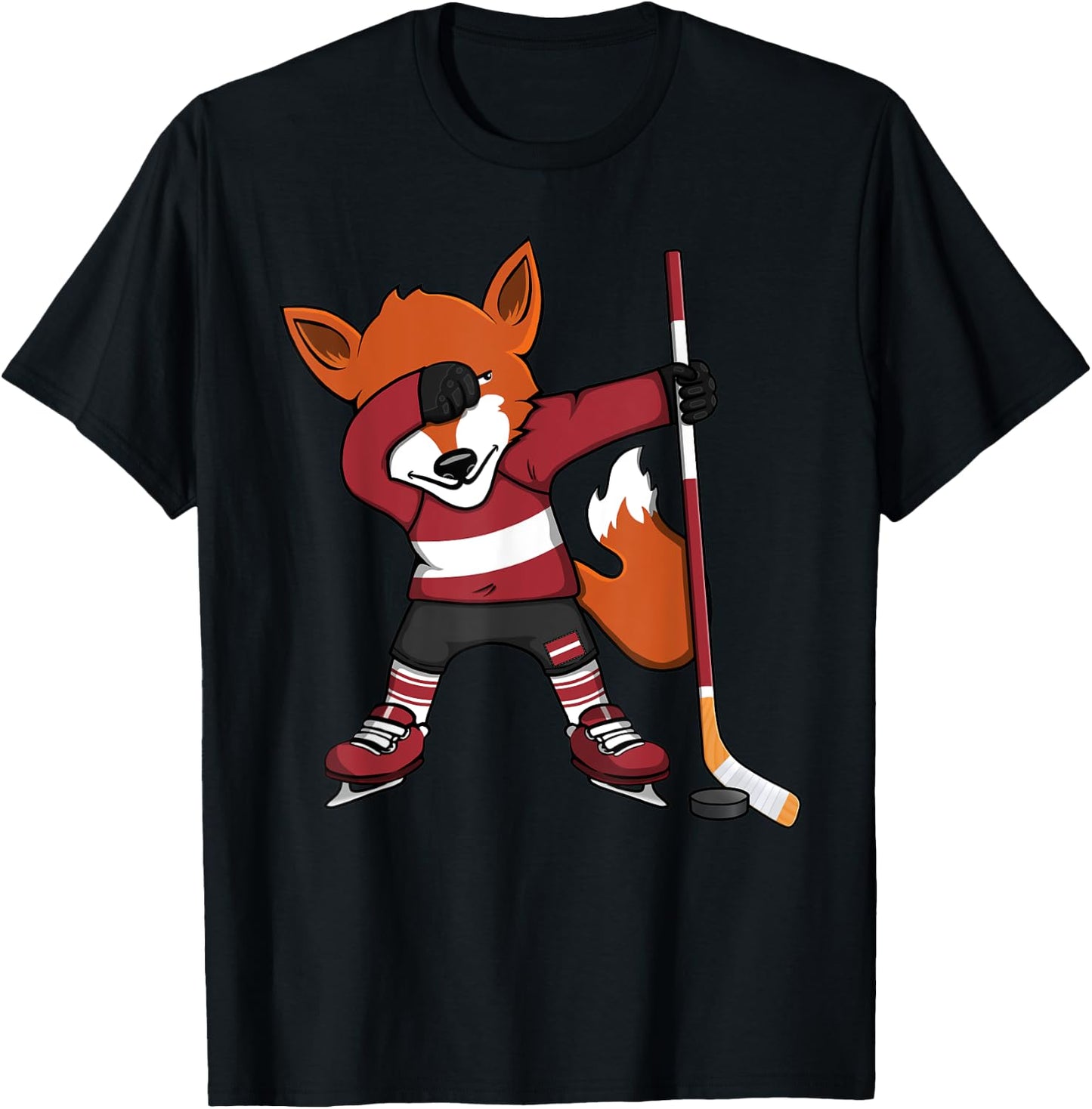 Dabbing Fox Latvia Ice Hockey Fans Jersey Dab Winter Sports T-Shirt - T-Shirt | Black