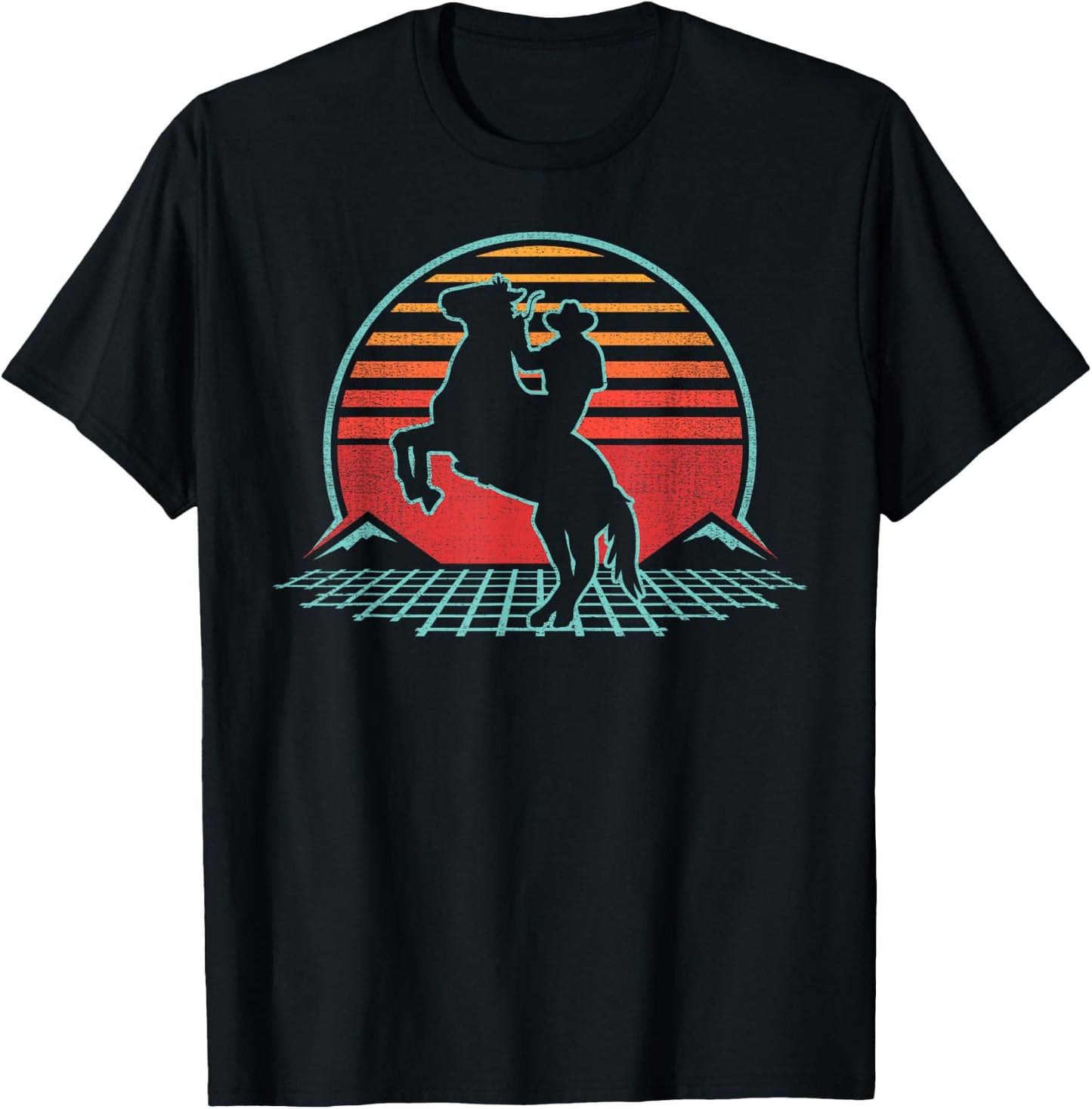 Rodeo Retro Vintage Country Cowboy 80s Horse Rider Gift T-Shirt - T-Shirt | Black