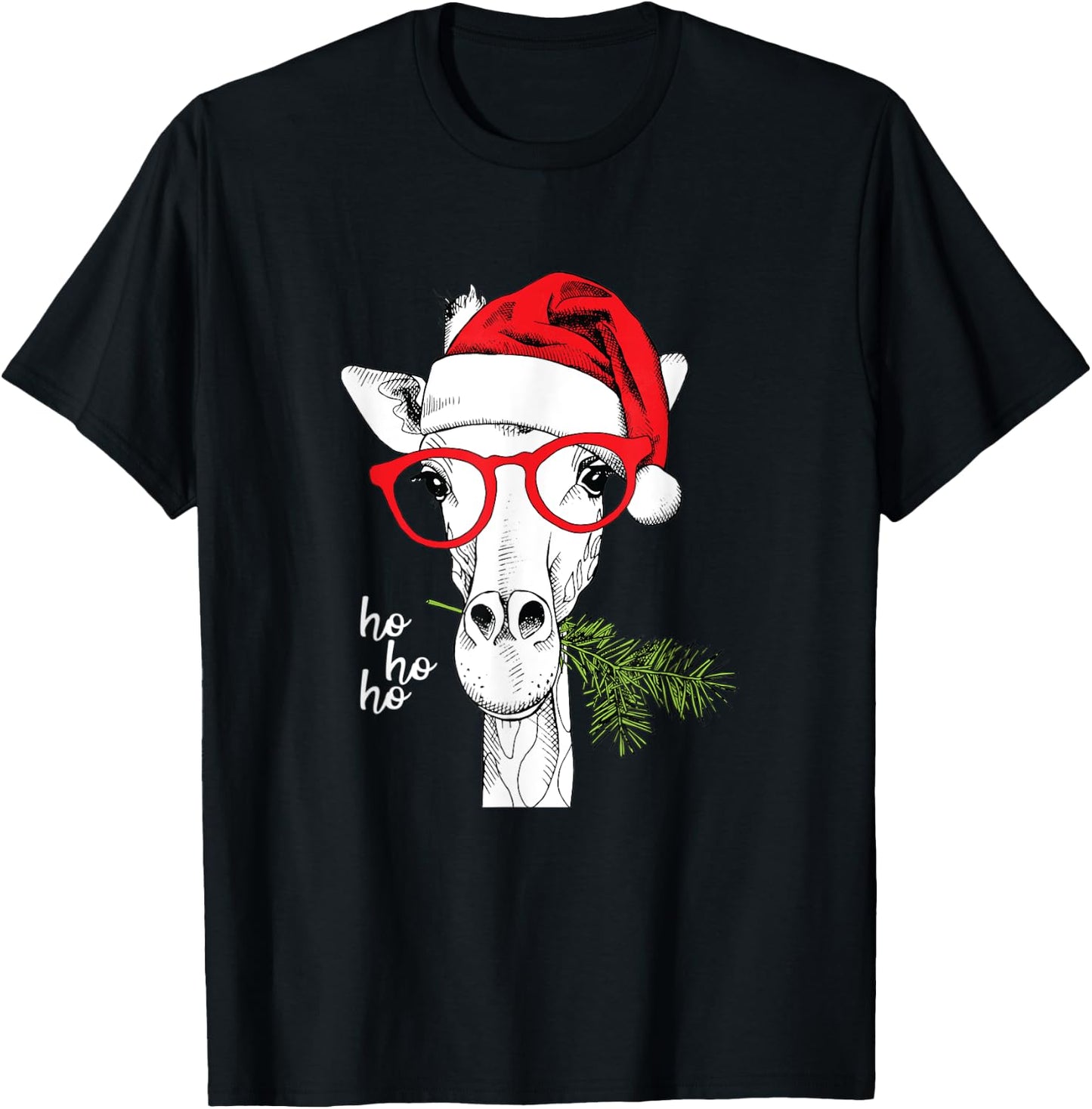 Santa Giraffe Funny Christmas, , Men, Girls, Boys T-Shirt - T-Shirt | Black