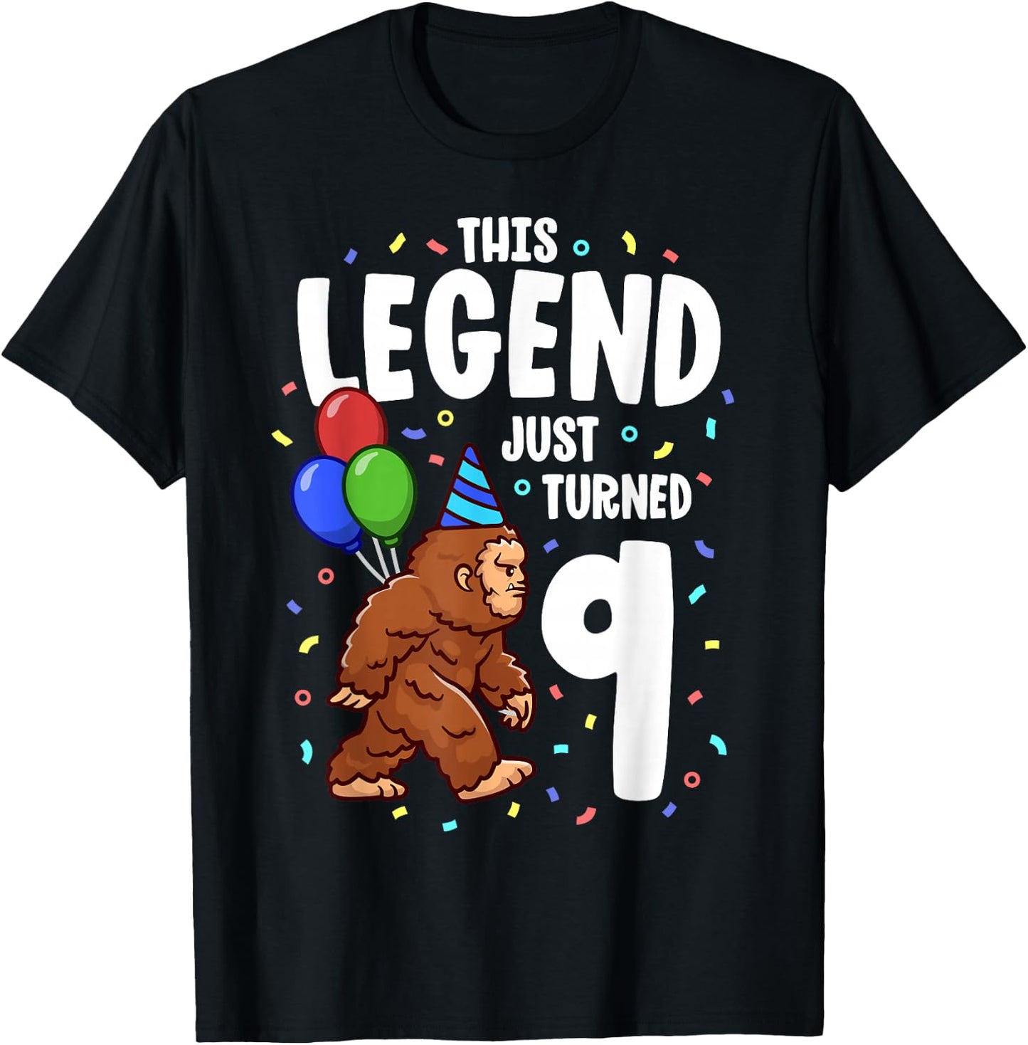 Bigfoot Birthday Party 9 Years Old Sasquatch Theme Boys T-Shirt - T-Shirt | Black