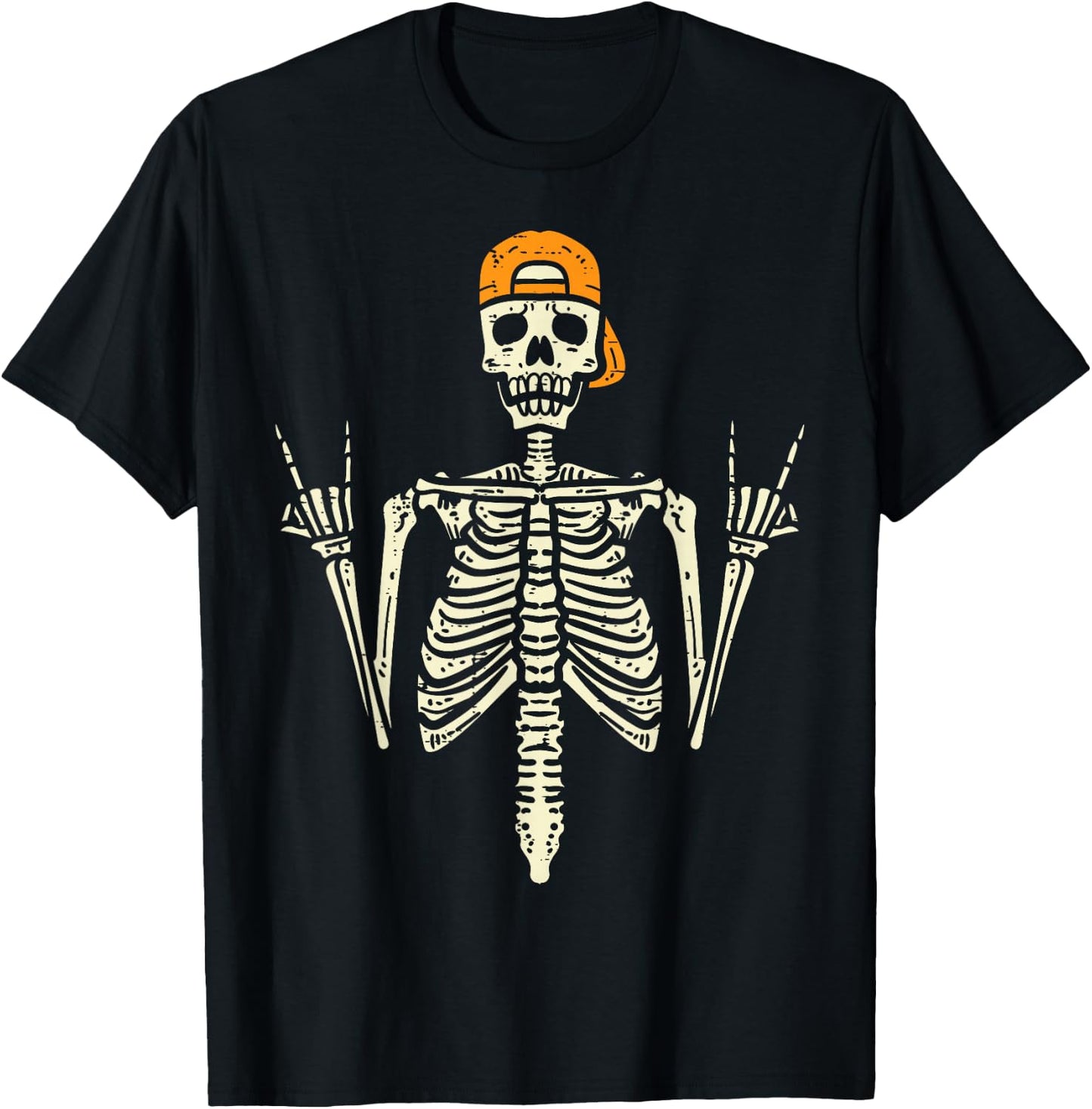 Rocker Skeleton Cap Skater Cool Halloween Punk Rock Men Boys T-Shirt - T-Shirt | Black