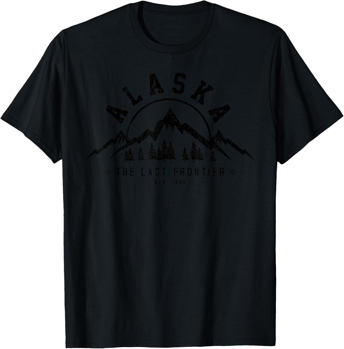 Alaska The Last Frontier Est. 1959 Mountains Nature Gift T-Shirt - T-Shirt | Black