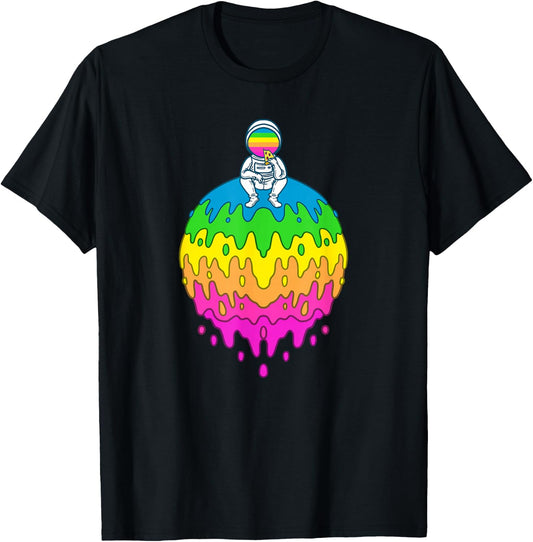 Astronaut Rainbow Planet Pizza Rave Techno EDM Lover Gift T-Shirt - T-Shirt | Black