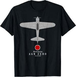 A6M Zero Tech Drawing WWII Japanese Fighter Airplane T-Shirt - T-Shirt | Black