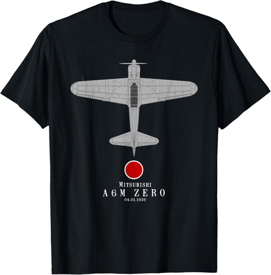 A6M Zero Tech Drawing WWII Japanese Fighter Airplane T-Shirt - T-Shirt | Black