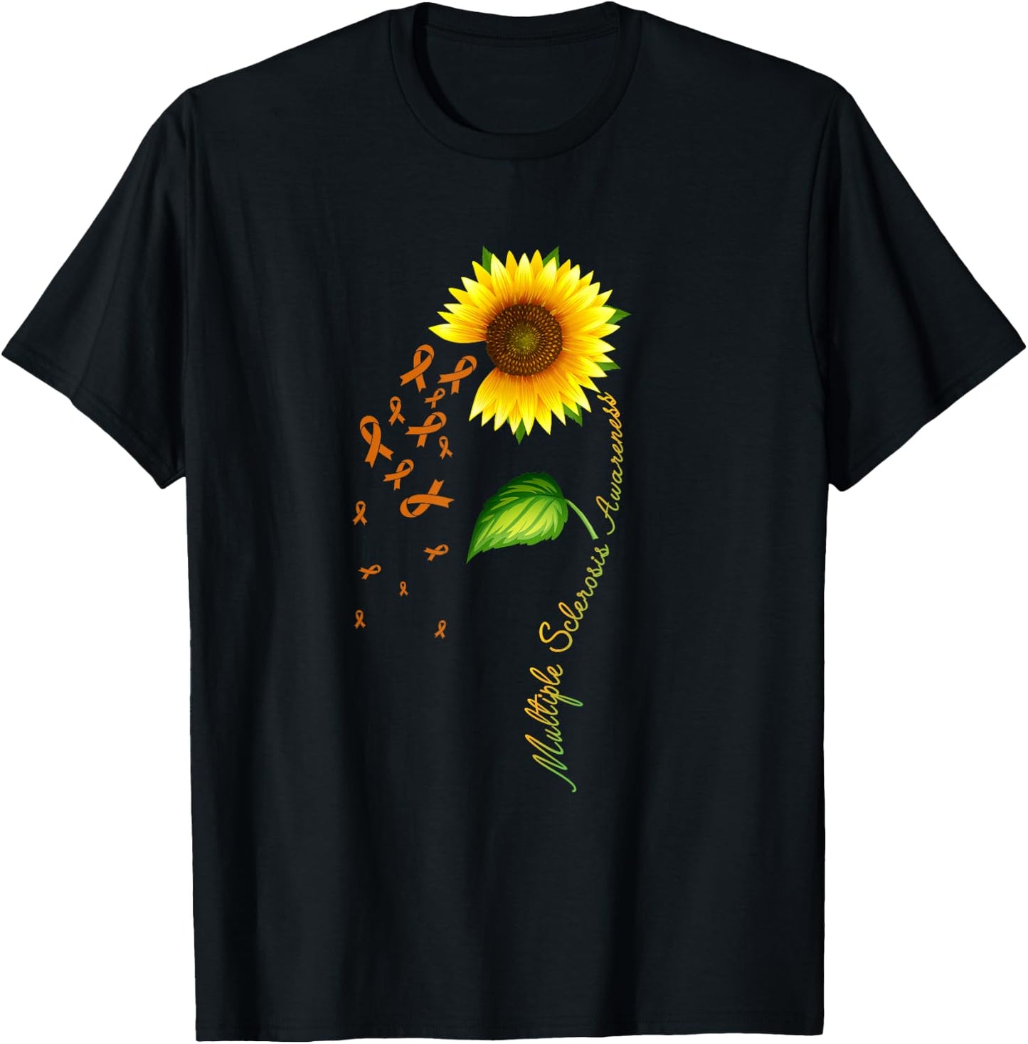 Multiple Sclerosis Awareness Sunflower Orange Ribbon T-Shirt - T-Shirt | Black
