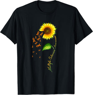 Multiple Sclerosis Awareness Sunflower Orange Ribbon T-Shirt - T-Shirt | Black