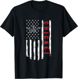 Cricket Player US American Flag Cricketer Bowler Men T-Shirt - T-Shirt | Black