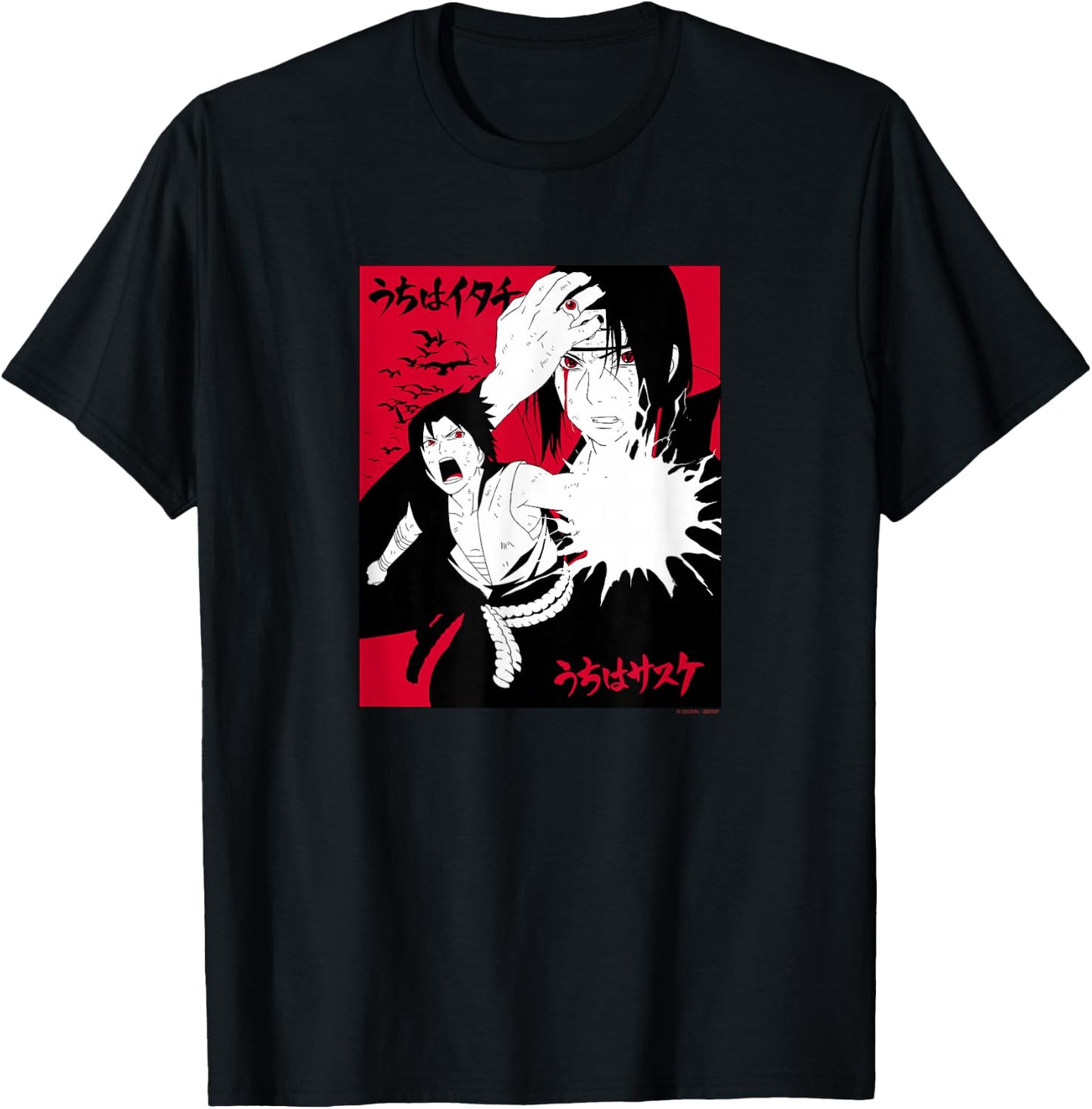 Naruto Shippuden Itachi & Sasuke with Kanji Animed T-Shirt - T-Shirt | Black
