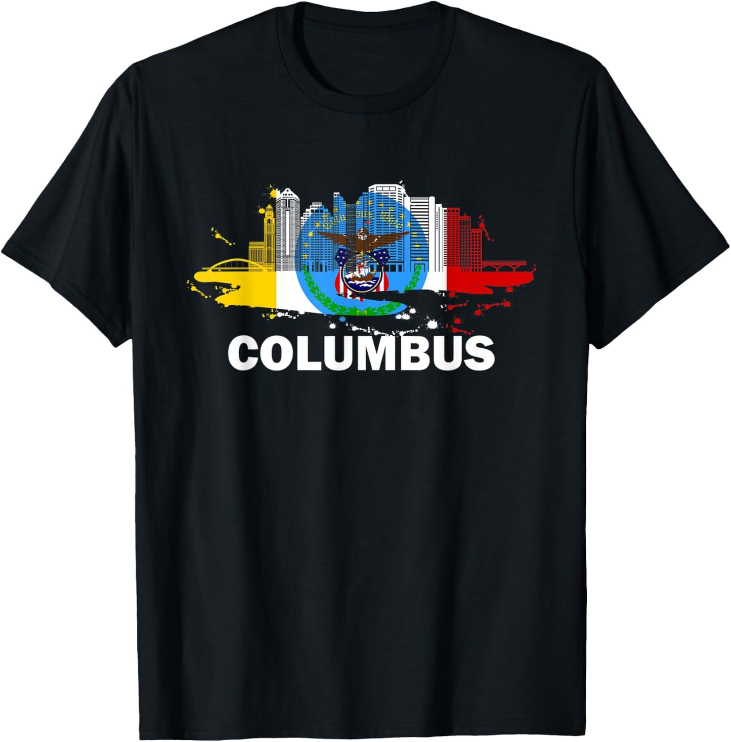 Columbus City Flag Downtown Skyline - Columbus Skyline T-Shirt - T-Shirt | Black