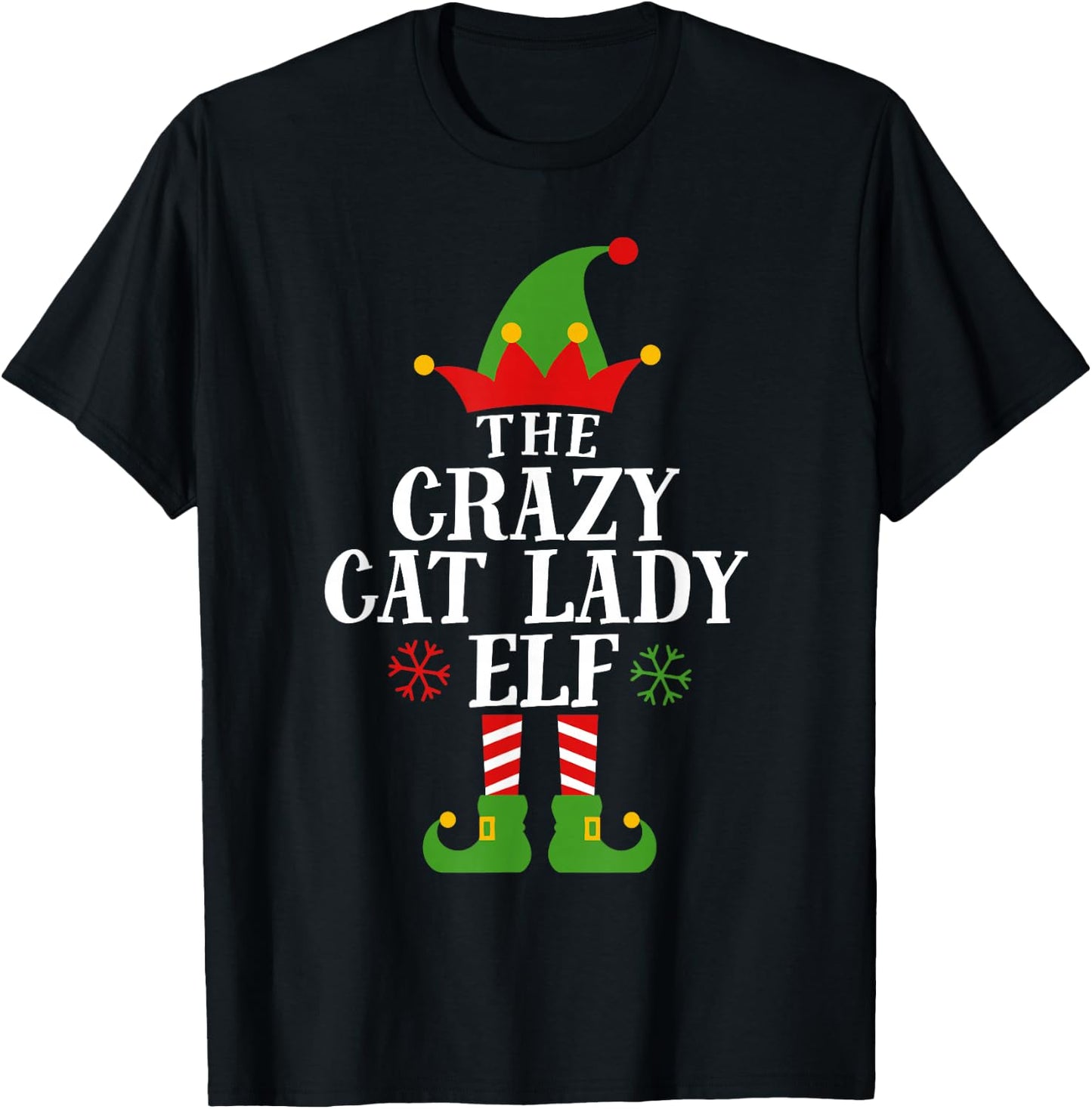 The Crazy Cat Lady Elf Funny Matching Christmas Pajama T-Shirt - T-Shirt | Black