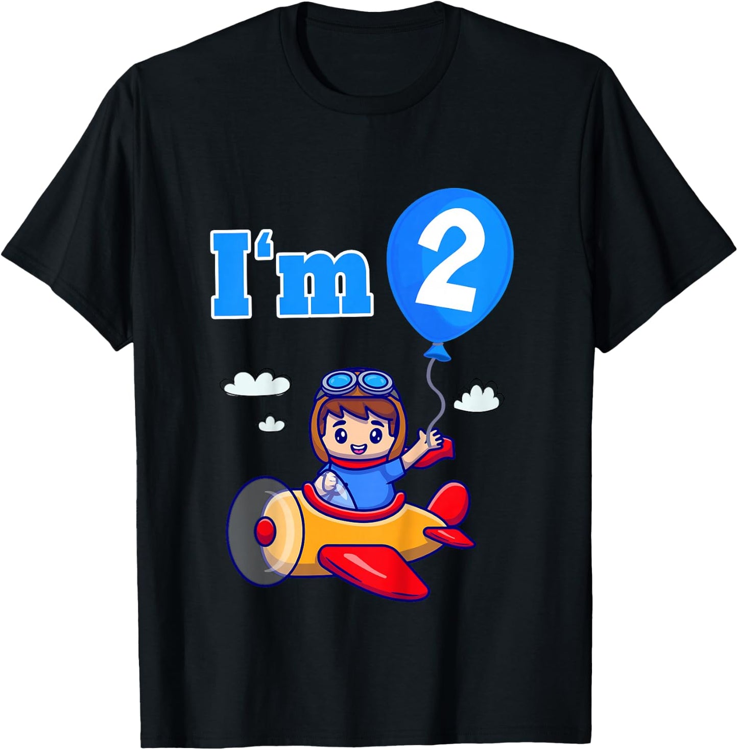 Kids Pilot Airplane Plane I'm 2 Two Second 2nd Birthday Boys T-Shirt - T-Shirt | Black