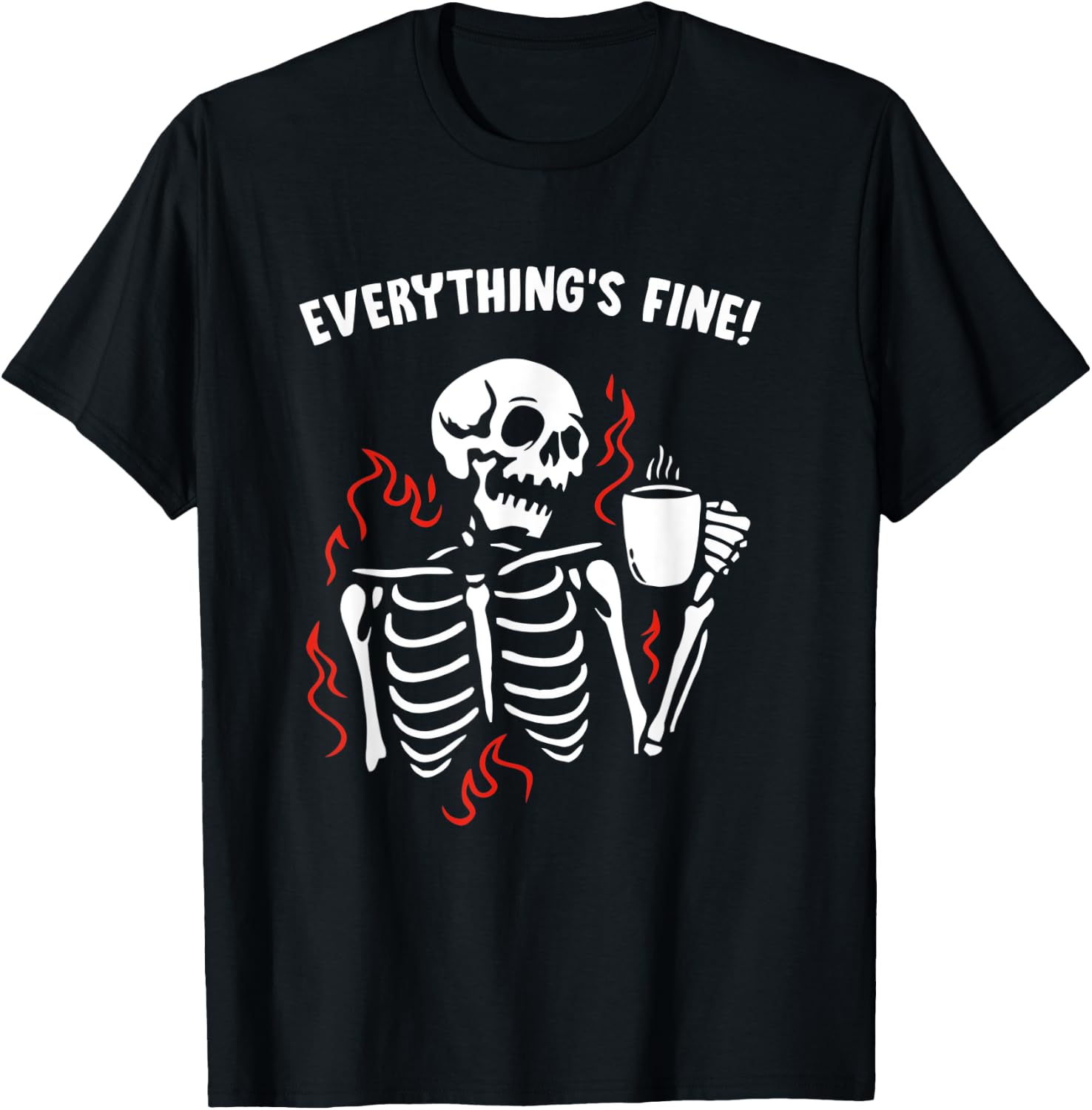 Skeleton Smiling Skull drinking Coffee T-Shirt - T-Shirt | Black