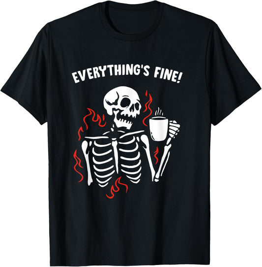 Skeleton Smiling Skull drinking Coffee T-Shirt - T-Shirt | Black