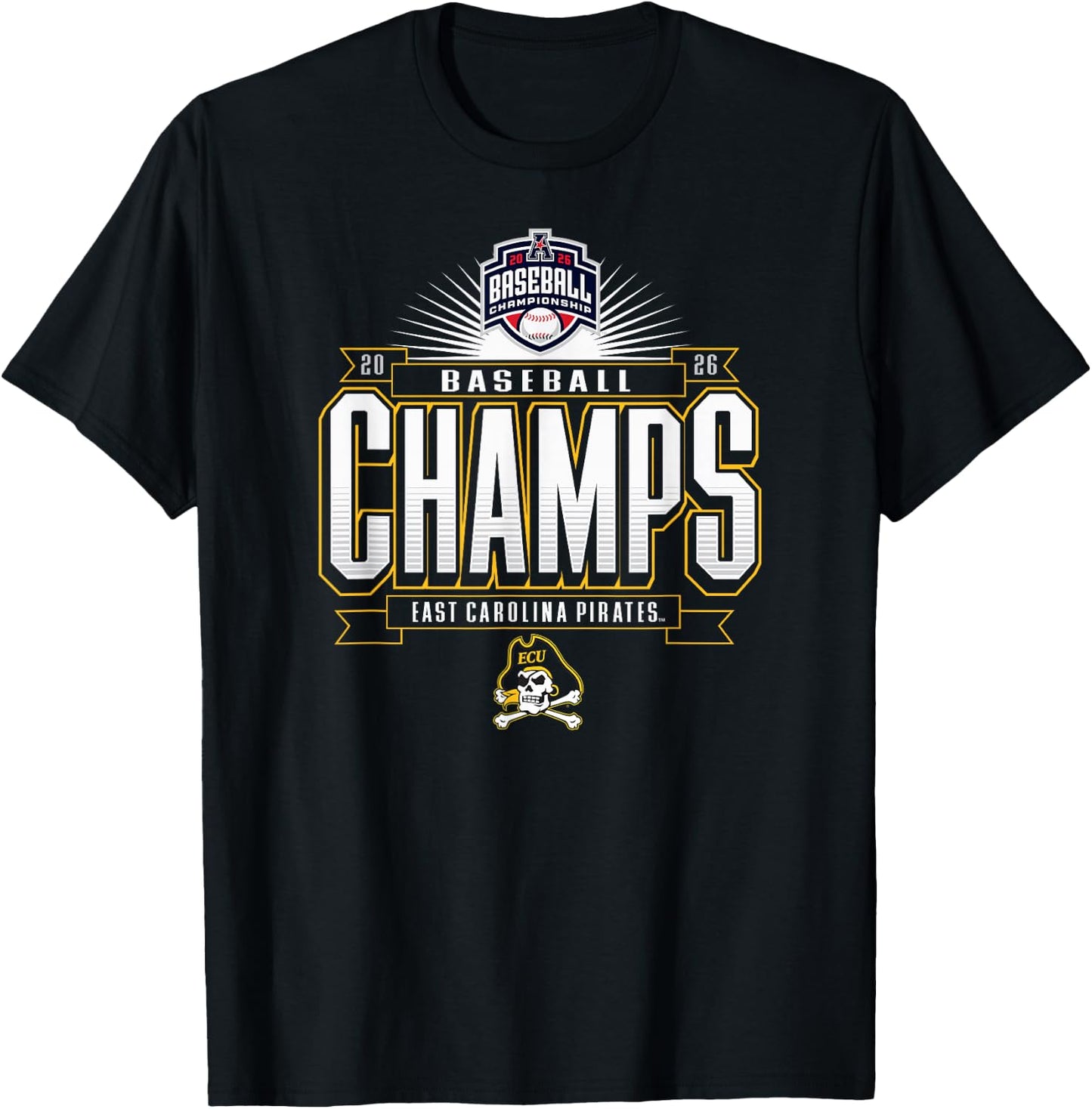 East Carolina Pirates AAC Champs 2026 Baseball T-Shirt - T-Shirt | Black