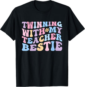 Twinning With My Teacher Bestie Teaching Partner Design T-Shirt - T-Shirt | Black