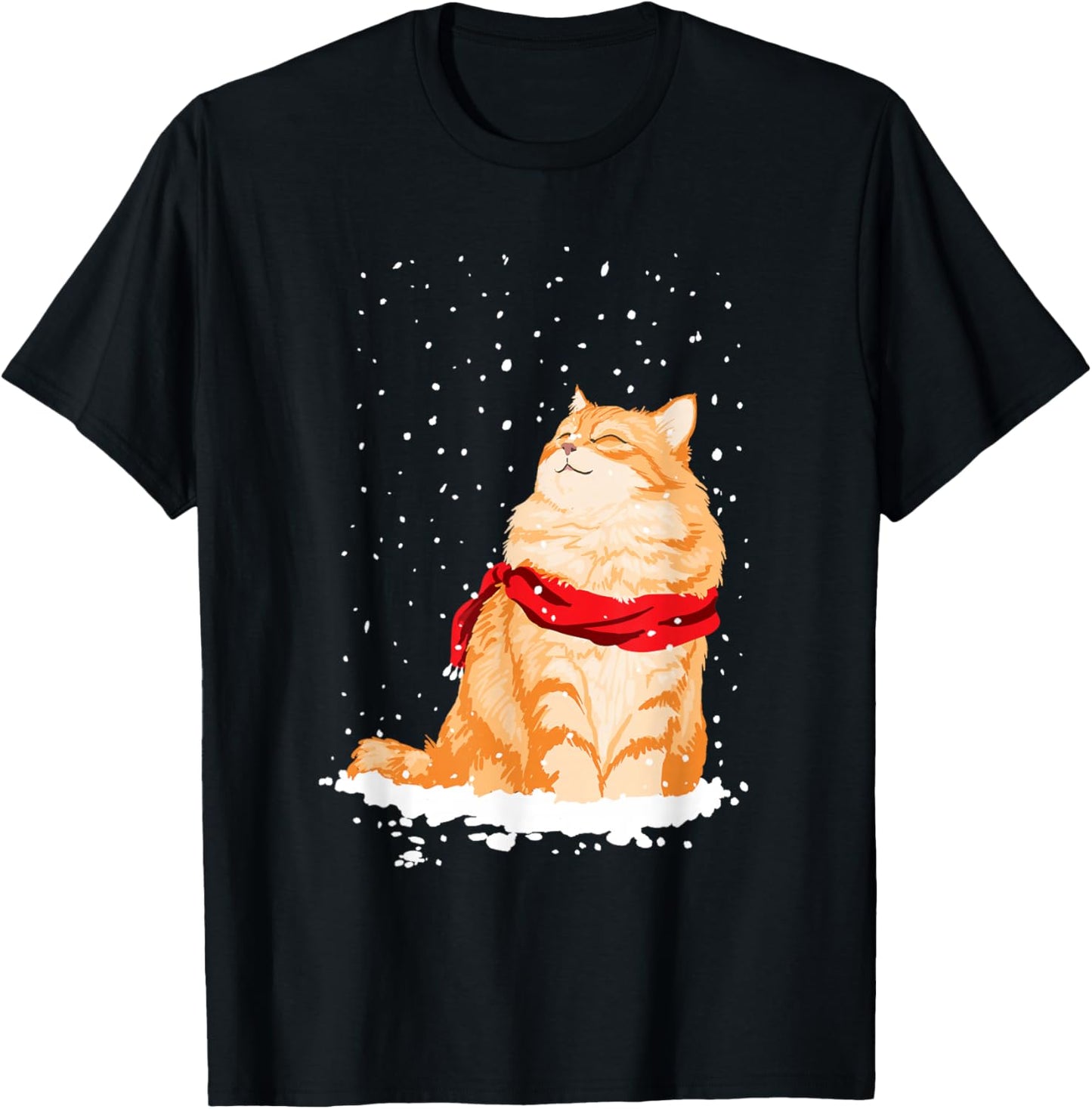 Cat Standing in The Snow Winter Christmas Cat Lover T-Shirt - T-Shirt | Black