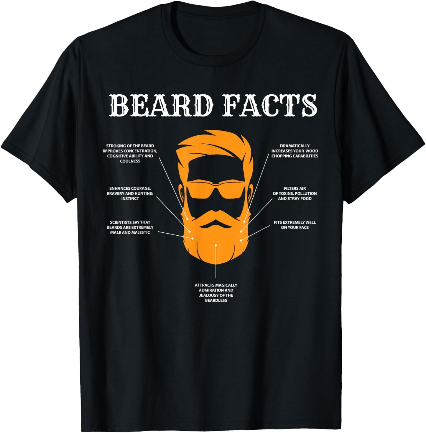 Funny Beard Facts, Bearded Man, Barber, Beard Lover T-Shirt - T-Shirt | Black