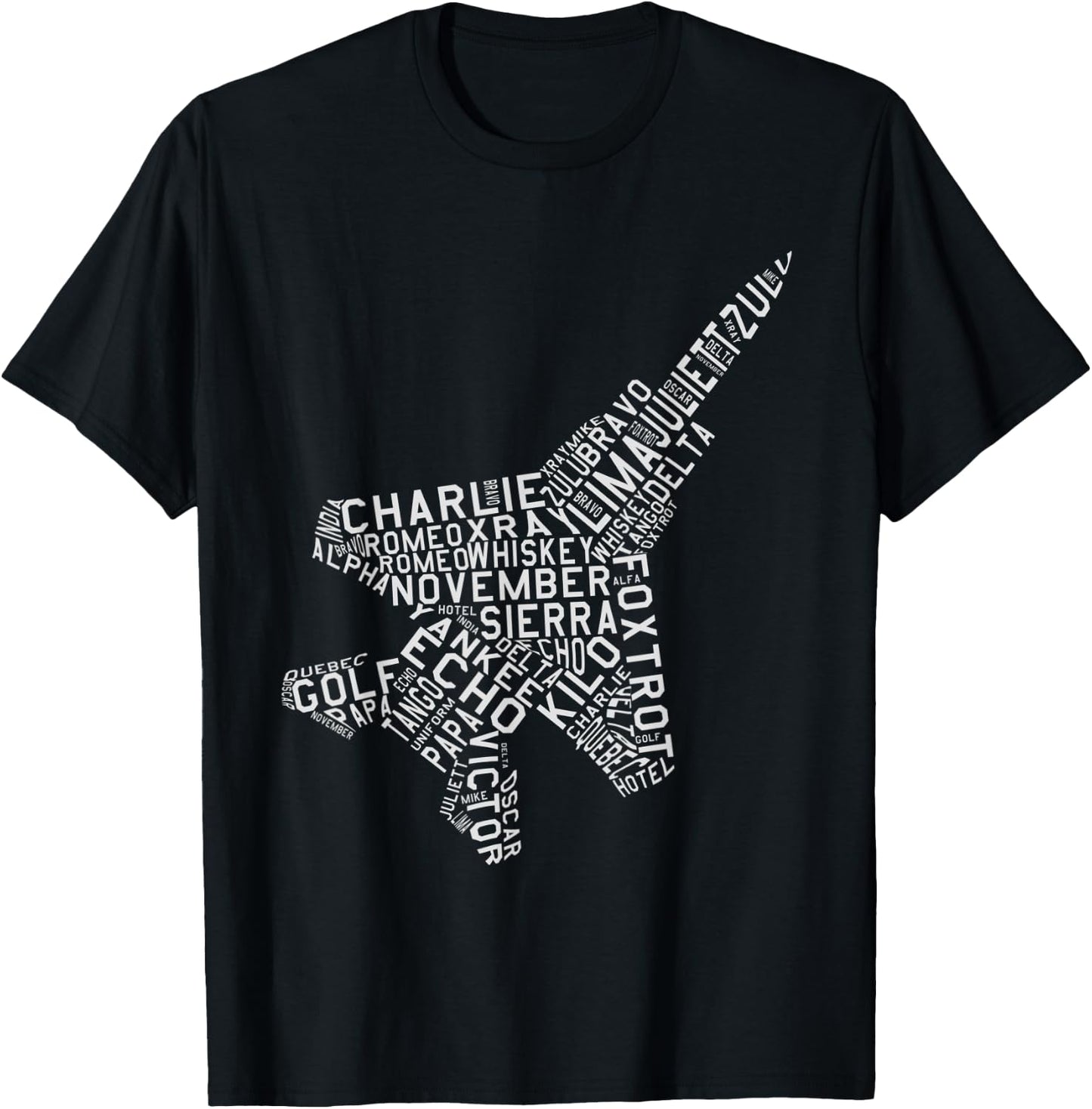 Jet Fighter Airplane Phonetic Alphabet Avgeek Pilot T-Shirt - T-Shirt | Black