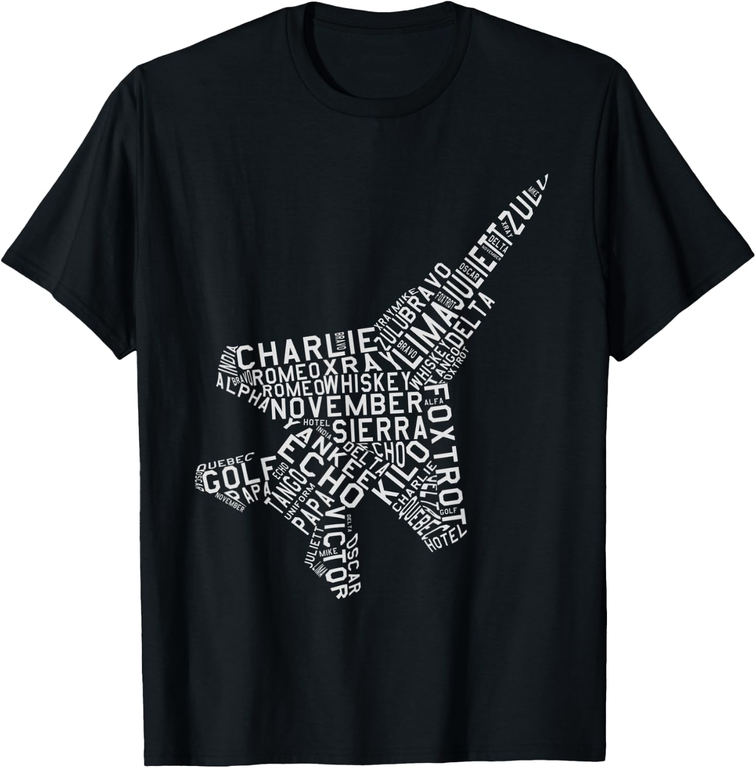 Jet Fighter Airplane Phonetic Alphabet Avgeek Pilot T-Shirt - T-Shirt | Black