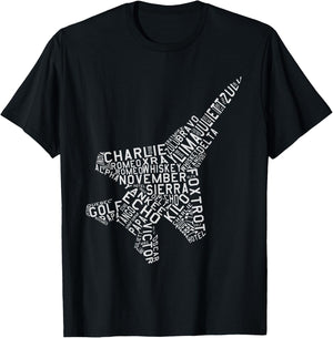 Jet Fighter Airplane Phonetic Alphabet Avgeek Pilot T-Shirt - T-Shirt | Black
