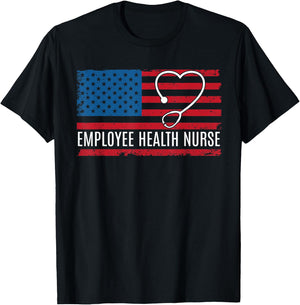 Employee Health Worker Nurse USA Flag Patriotic Women Kids Men T-Shirt - T-Shirt | Black