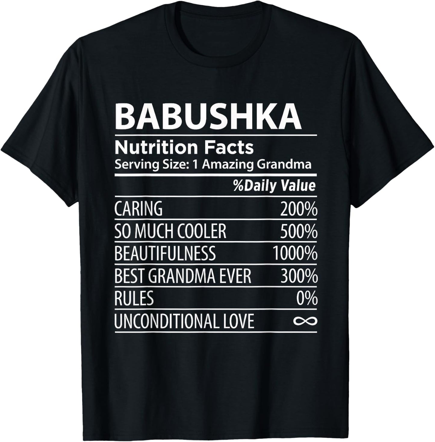 Babushka Nutrition Facts | Funny Russian Grandma T-Shirt - T-Shirt | Black