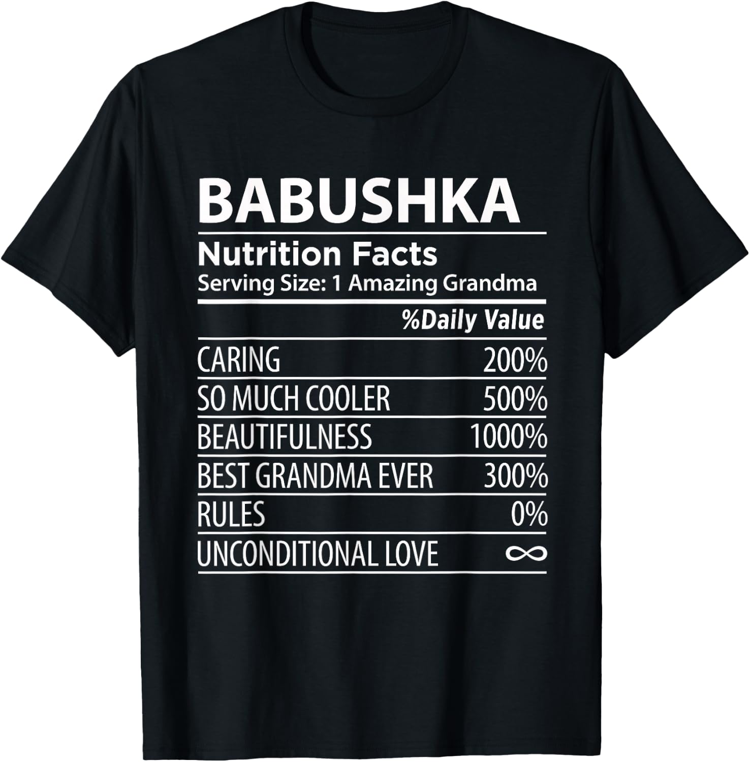 Babushka Nutrition Facts | Funny Russian Grandma T-Shirt - T-Shirt | Black