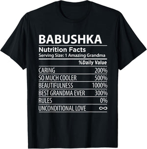 Babushka Nutrition Facts | Funny Russian Grandma T-Shirt - T-Shirt | Black