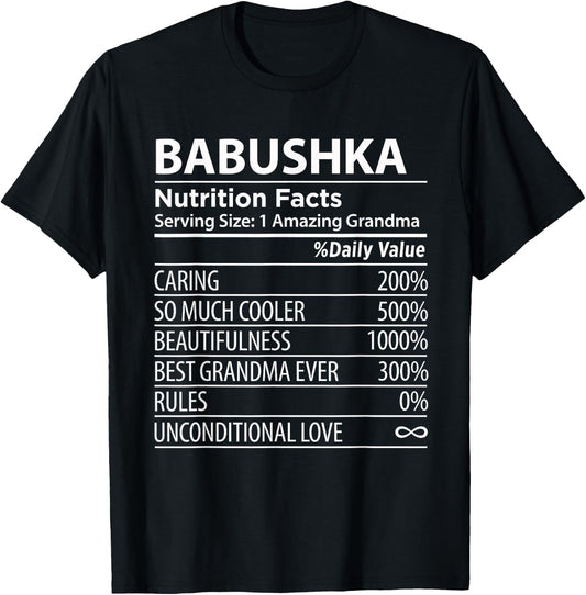 Babushka Nutrition Facts | Funny Russian Grandma T-Shirt - T-Shirt | Black