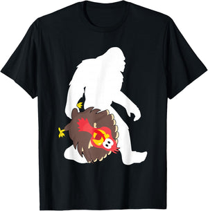 Bigfoot Funny Thanksgiving Turkey Sasquatch T-Shirt - T-Shirt | Black
