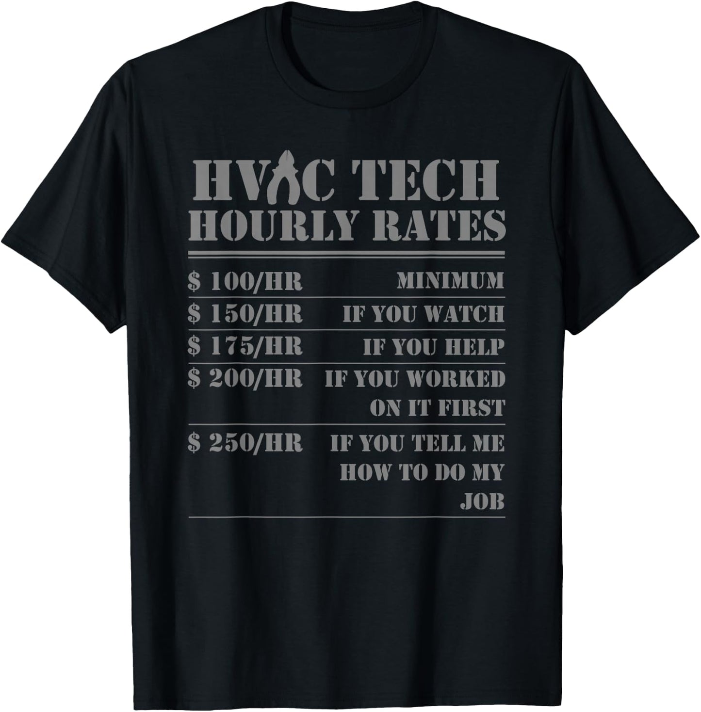 HVAC Tech Hourly Rate Funny Technician Maintenance Job Gifts T-Shirt - T-Shirt | Black