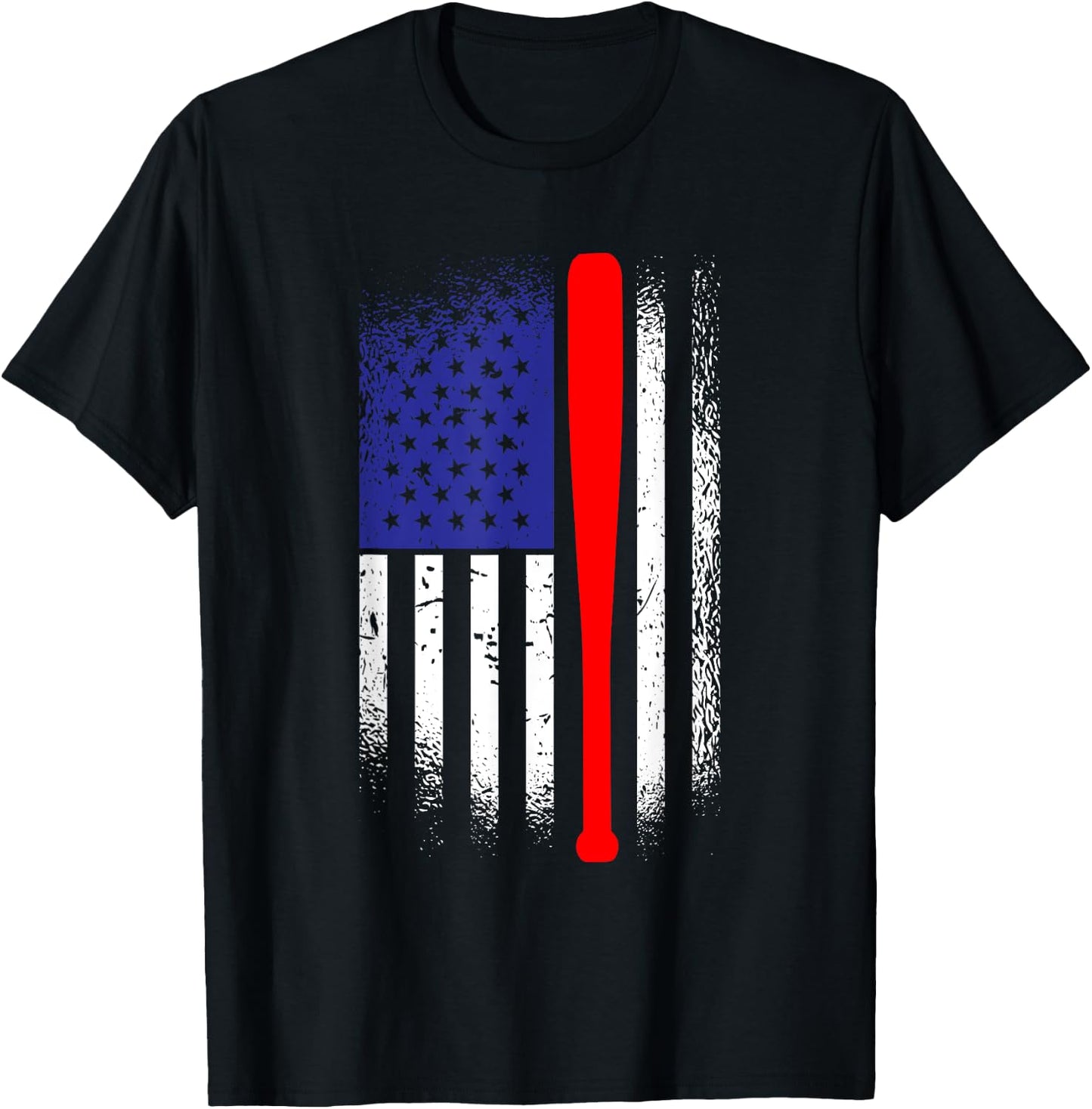 American Flag Baseball 4th Of July Patriotic Memorial Day T-Shirt - T-Shirt | Black