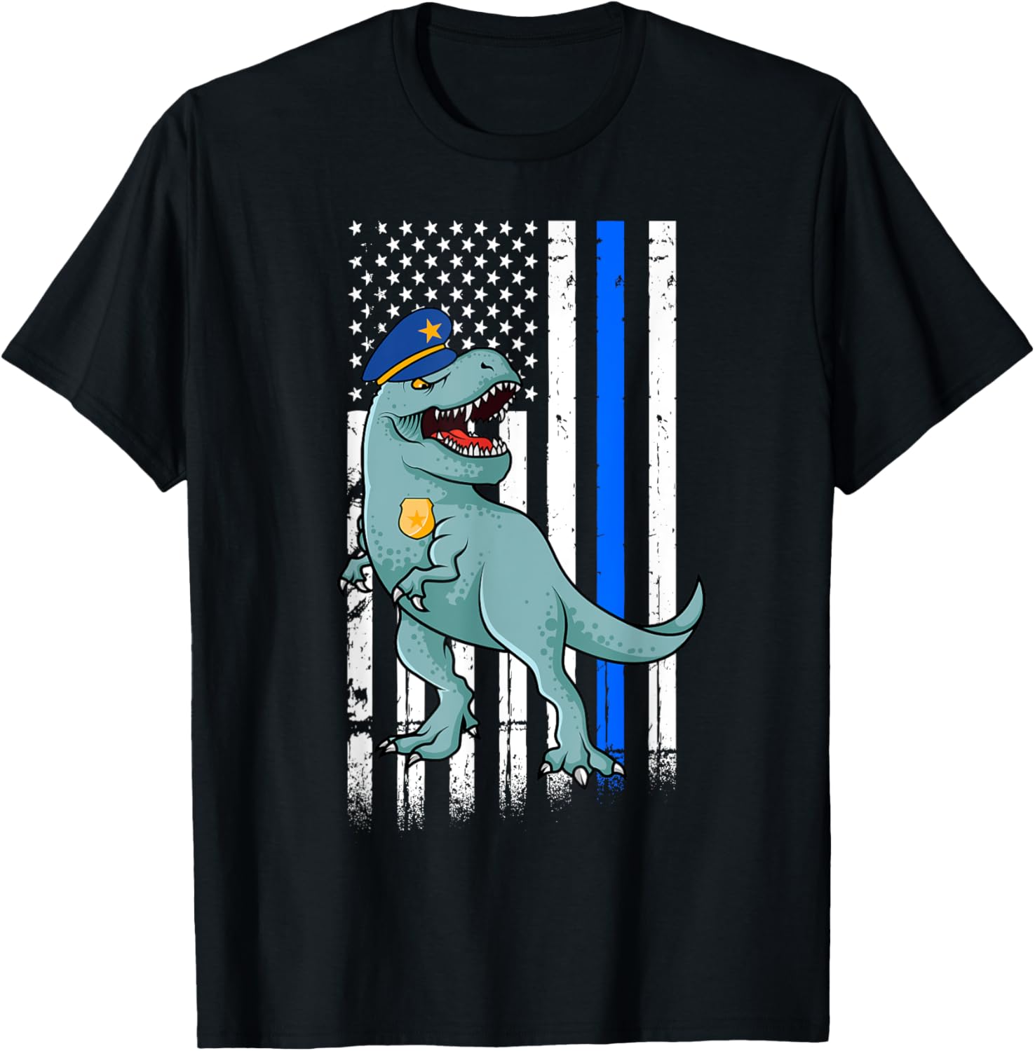 Police T-Rex Dinosaur Back the Blue Law Enforcement T-Shirt - T-Shirt | Black