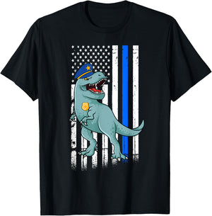 Police T-Rex Dinosaur Back the Blue Law Enforcement T-Shirt - T-Shirt | Black