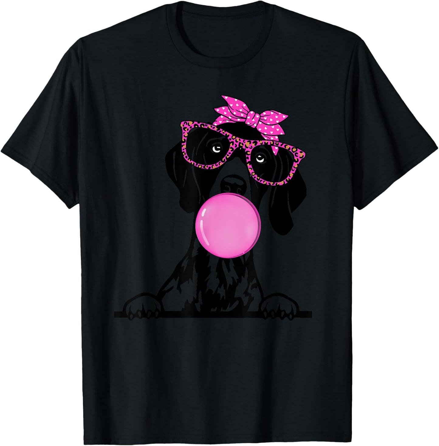 German Shorthaired Pointer with bubble gum bandana glasses T-Shirt - T-Shirt | Black
