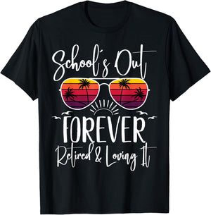 Schools Out Forever & Retired Teacher Retirement Summer Palm T-Shirt - T-Shirt | Black