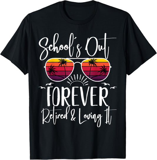 Schools Out Forever & Retired Teacher Retirement Summer Palm T-Shirt - T-Shirt | Black