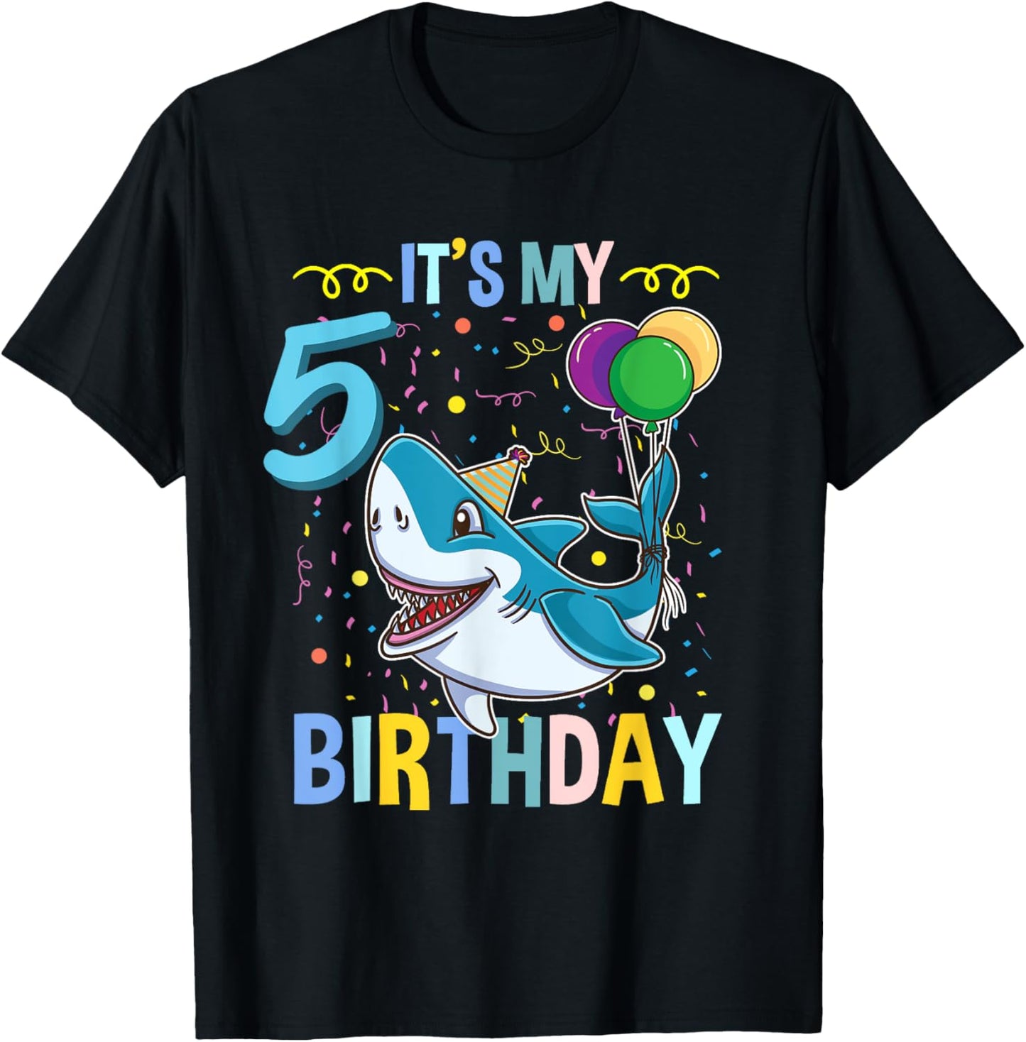 Shark Lover Its My 5th Birthday T-Shirt - T-Shirt | Black