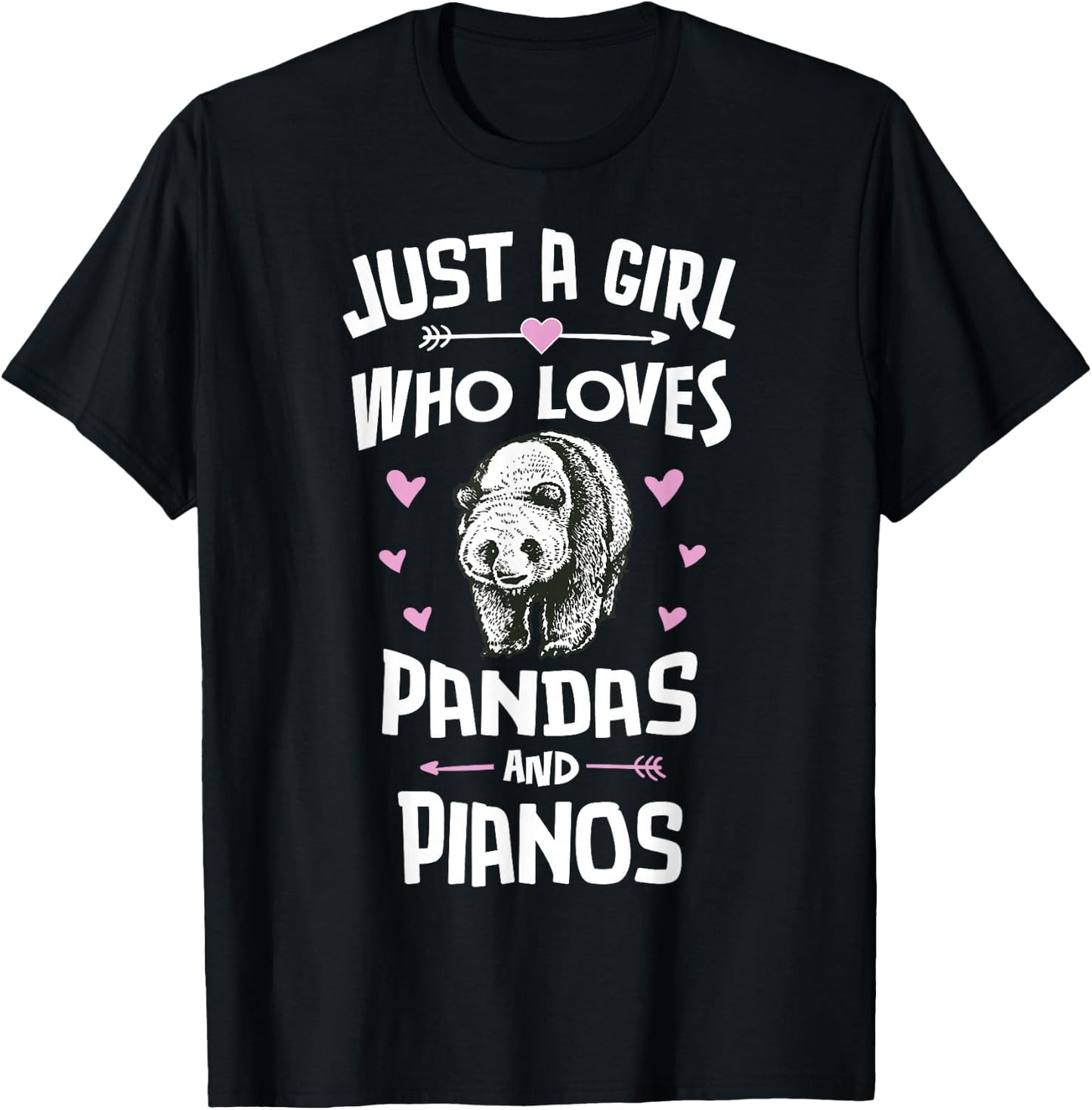 Pandas And Pianos Shirt Gift Girls Women T-Shirt - T-Shirt | Black